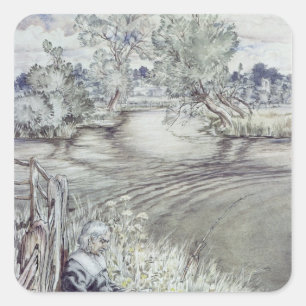 Arthur Rackham Izaak Walton reclining against a F Square Sticker