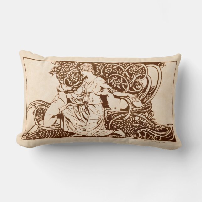 Arthur Rackham, Lady and Dogs Lumbar Cushion (Front)