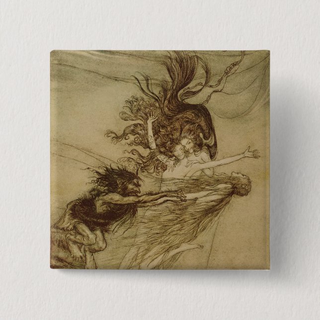 Arthur Rackham | The Rhinemaidens teasing Alberich 15 Cm Square Badge (Front)
