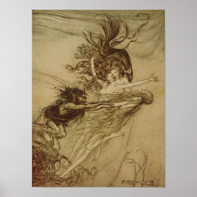 Arthur Rackham | The Rhinemaidens teasing Alberich Poster (Front)