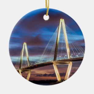 Arthur Ravenal Bridge at Night Ceramic Tree Decoration