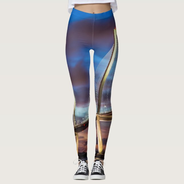 Arthur Ravenel Bridge At Night Leggings (Front)