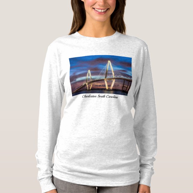 Arthur Ravenel Bridge At Night Long Sleeve T-Shirt (Front)