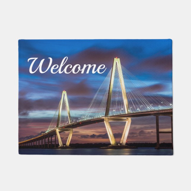 Arthur Ravenel Bridge At Night Welcome Doormat (Front)