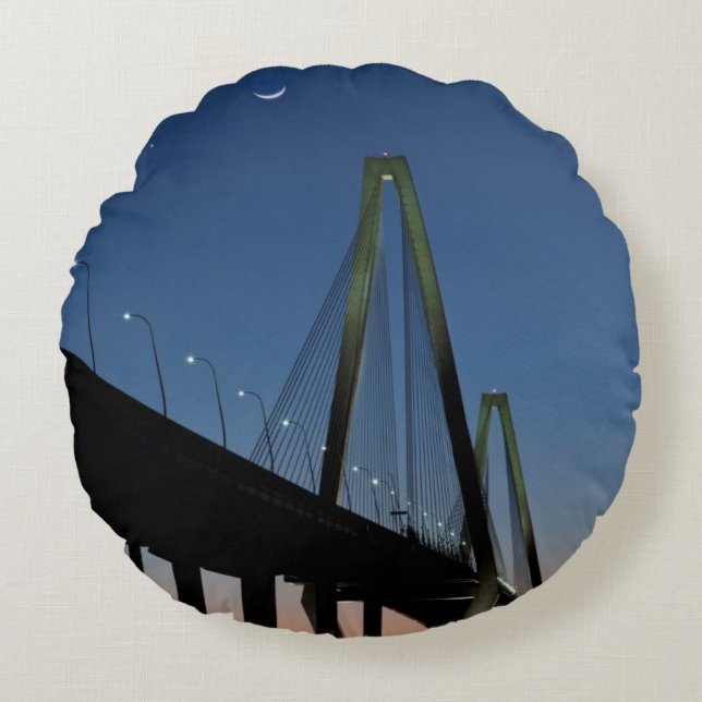 Arthur Ravenel Jr. Bridge at Dusk Round Cushion (Front)