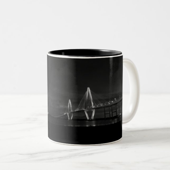 Arthur Ravenel Night Pano Grayscale Coffee Mug (Front Right)