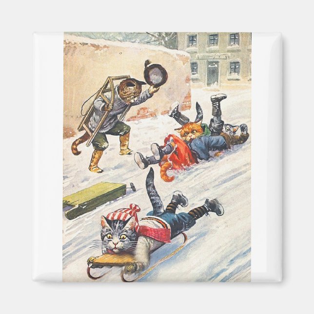 Arthur Thiele - Bobsledding Anthropomorphic Cats Magnet (Front)