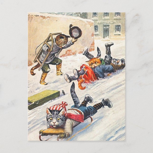 Arthur Thiele - Bobsledding Anthropomorphic Cats Postcard (Front)