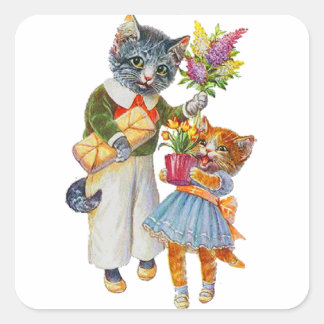 Arthur Thiele Cats Bearing Gifts Square Sticker
