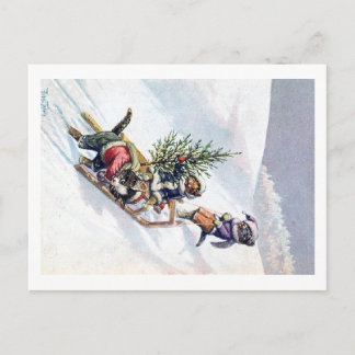 Arthur Thiele - Cats Bring home a Christmas Tree Holiday Postcard