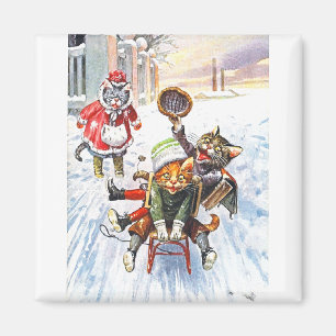 Arthur Thiele - Cats Going Downhill Snow Sledding Magnet