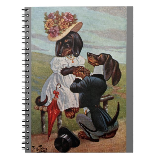 Arthur Thiele Dachshund Proposing Spiral Notebook (Front)