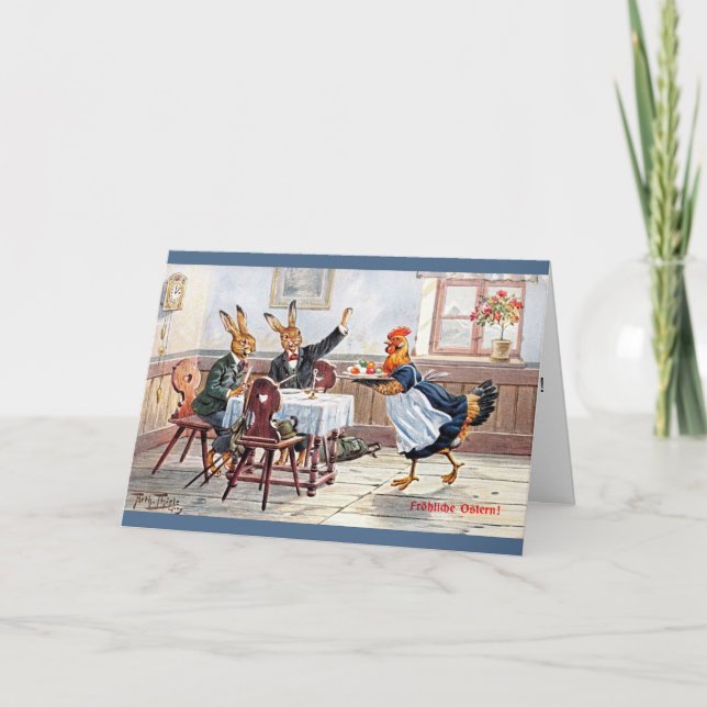 Arthur Thiele Easter Card - Bunnies Dine at Cafe (Front)