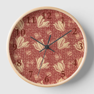 Arthur Wilcock The Lily Vintage Floral Red Pattern Clock