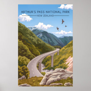 Arthurs Pass National Park New Zealand Travel Poster
