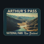 Arthur's Pass National Park New Zealand Vintage  Magnet<br><div class="desc">Arthur's Pass vector artwork design. The highest pass over the Southern Alps,  Arthur's Pass was historically known to Maori hunting parties as a route between east and west.</div>