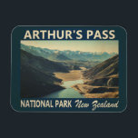 Arthur's Pass National Park New Zealand Vintage  Magnet<br><div class="desc">Arthur's Pass vector artwork design. The highest pass over the Southern Alps,  Arthur's Pass was historically known to Maori hunting parties as a route between east and west.</div>