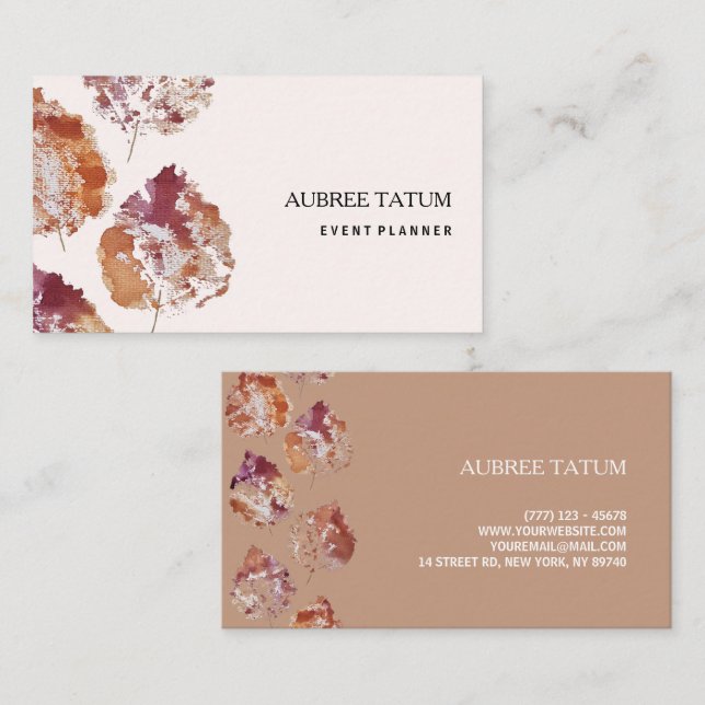 Artiatic Rustic Watercolor Falling Leaves Autumn Business Card (Front/Back)