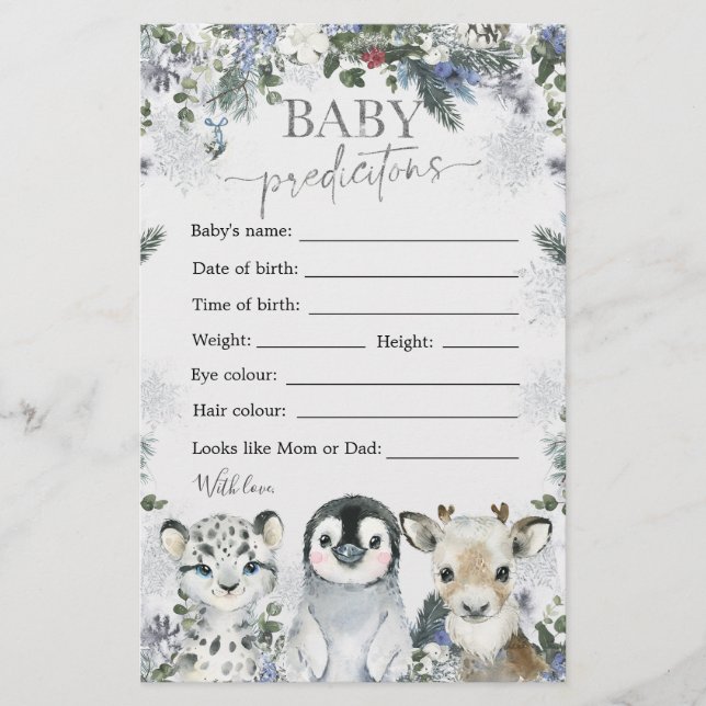 Artic Animal Winter Onederland Baby Predictions (Front)
