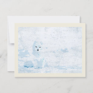 Artic fox on the white ice pack illustration postcard