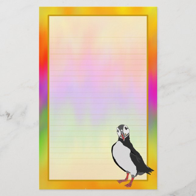 Artic Puffin Colourful Aurora Fine Lined Stationery (Front)