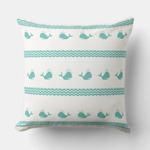 Artic Teal Blue Whale Stripe coastal Nautical Du Cushion