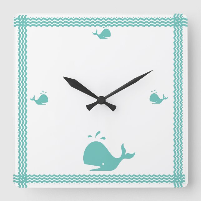 Artic Teal Blue Whale Stripe  coastal Nautical Square Wall Clock (Front)