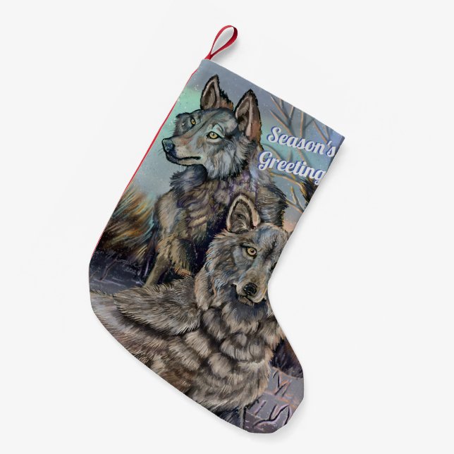 Artic Wolves~ Season's Greetings Small Christmas S Stocking (Front (Hanging))