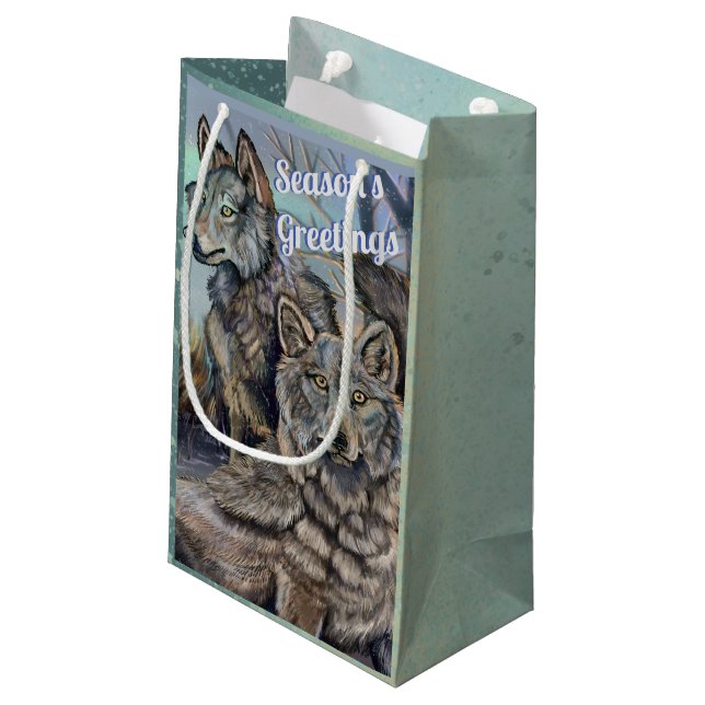 Artic Wolves~ Season's Greetings Small Gift Bag (Back Angled)