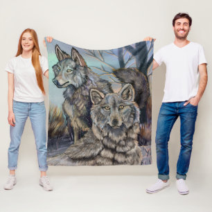 Artic Wolves Wintery  Fleece Blanket