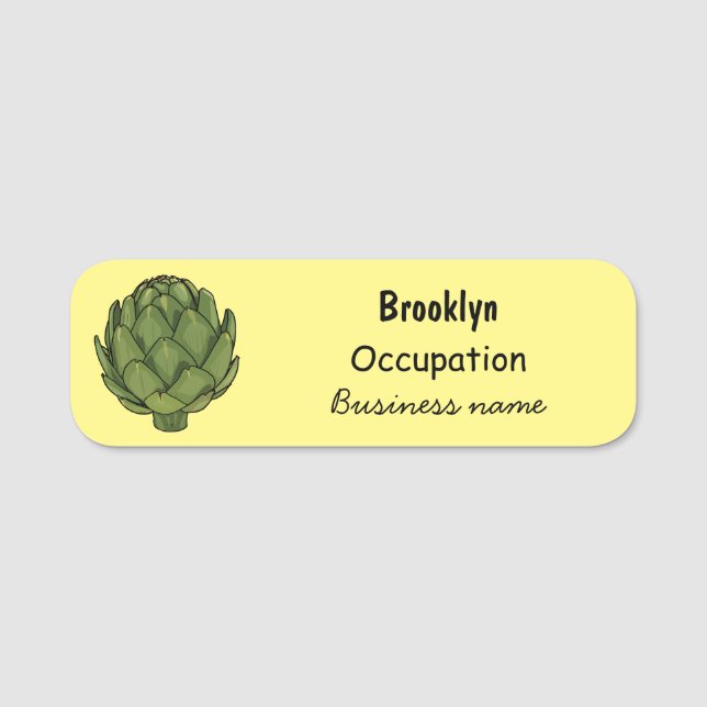Artichoke cartoon illustration name tag (Front)