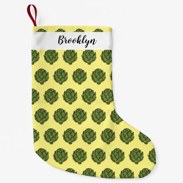 Artichoke cartoon illustration small christmas stocking (Front)