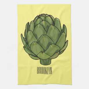 Artichoke cartoon illustration  tea towel