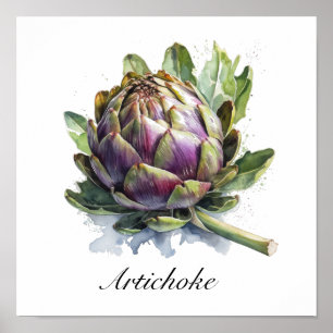 Artichoke Watercolor Botanical Kitchen Garden Poster