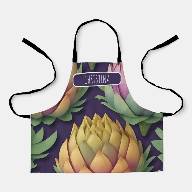 Artichoke Whimsical Colourful Personalised Pattern Apron (Front)