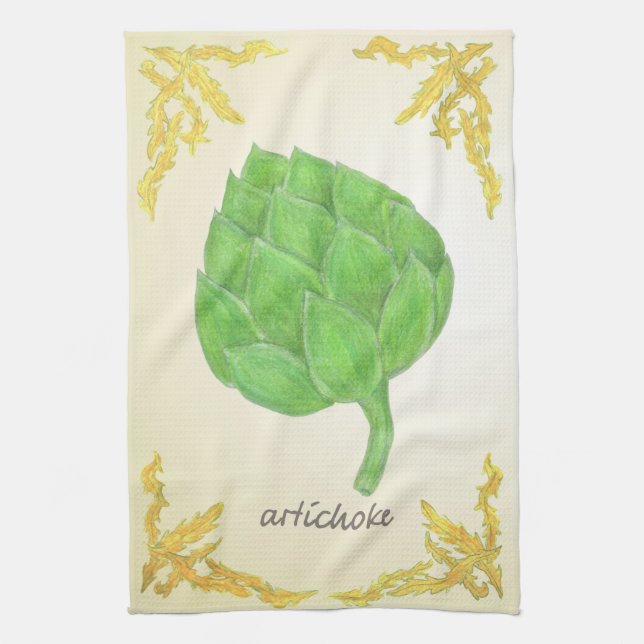 artichoke with leaves classic design tea towel (Vertical)