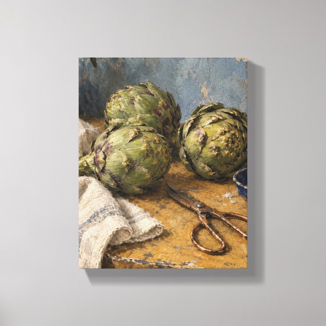 Artichokes and Copper Scissors - Rustic Kitchen St Canvas Print (Front)