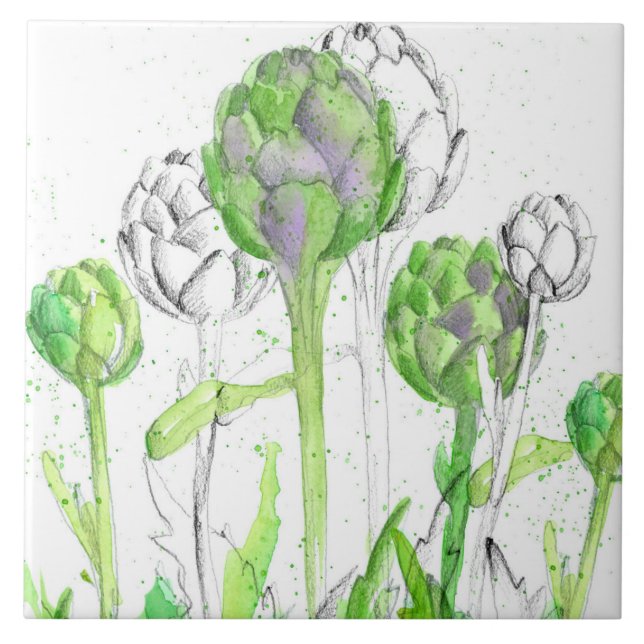 Artichokes Vegetable Garden Watercolor Tile (Front)
