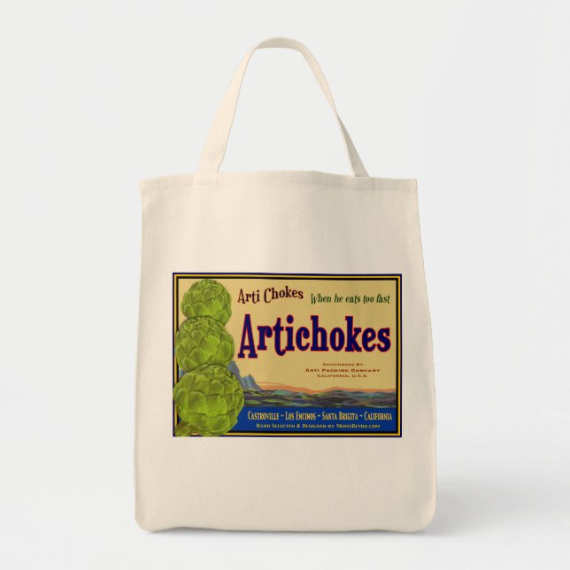 Artichokes Vintage Crate Art Canvas Tote (Front)