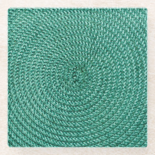 Artificial braided green fabric texture. glass coaster