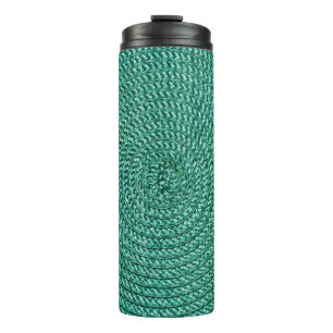 Artificial braided green fabric texture. thermal tumbler