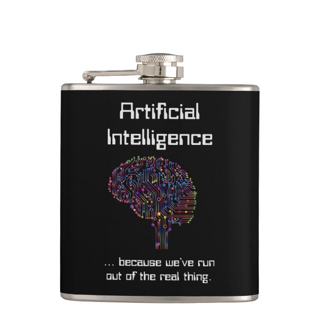 Artificial Intelligence vs Real Thing Hip Flask (Front)