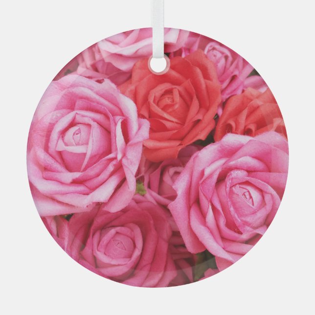 Artificial Red Rose Background Closeup Glass Tree Decoration (Front)