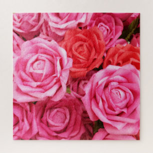 Artificial Red Rose Background Closeup Jigsaw Puzzle