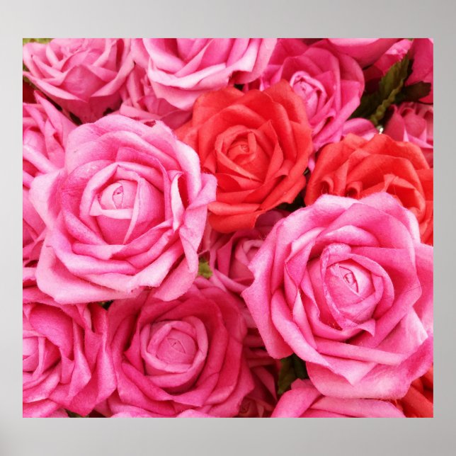 Artificial Red Rose Background Closeup Poster (Front)