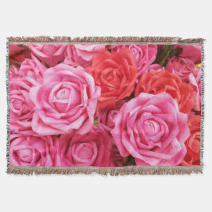 Artificial Red Rose Background Closeup Throw Blanket