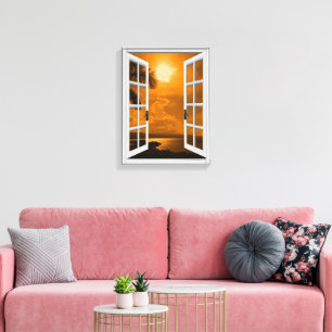 Artificial Window View Tropical Sunset  Canvas Print