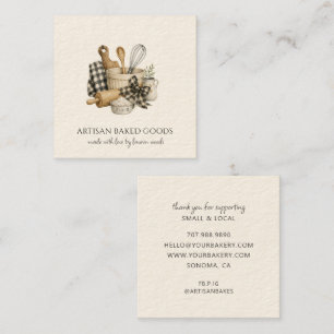Artisan Bakery Baking Utensils Plaid Bow Square Business Card