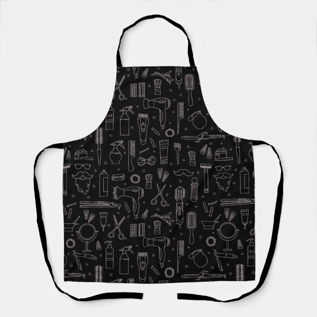 Artisan Barber & Stylist Pattern Black Apron (Front)