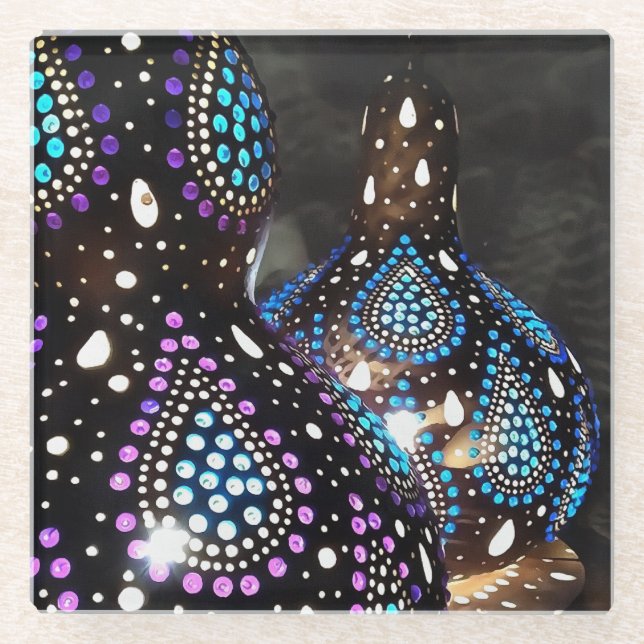 Artisan Craft Gourd Turkish Lanterns Acrylic Art Glass Coaster (Front)